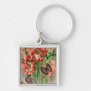 A Happy Easter with Women Head Flowers Keychain