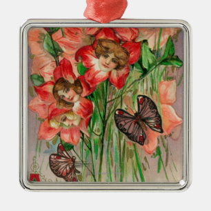 A Happy Easter with Women Head Flowers Metal Ornament