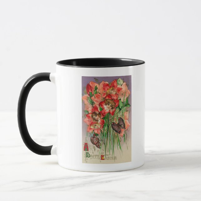 A Happy Easter with Women Head Flowers Mug (Left)