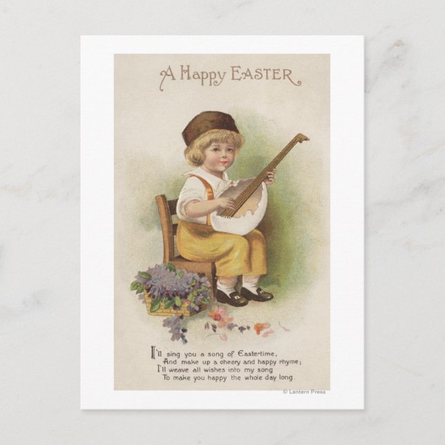 A Happy EasterBoy with Egg Shell Guitar Holiday Postcard (Front)