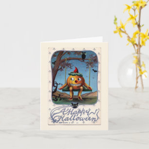A Happy Halloween Pumpkin on Swing Vintage Card