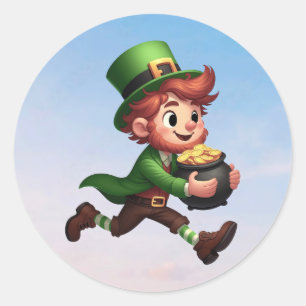 A happy little leprechaun on St. Patrick's day Classic Round Sticker
