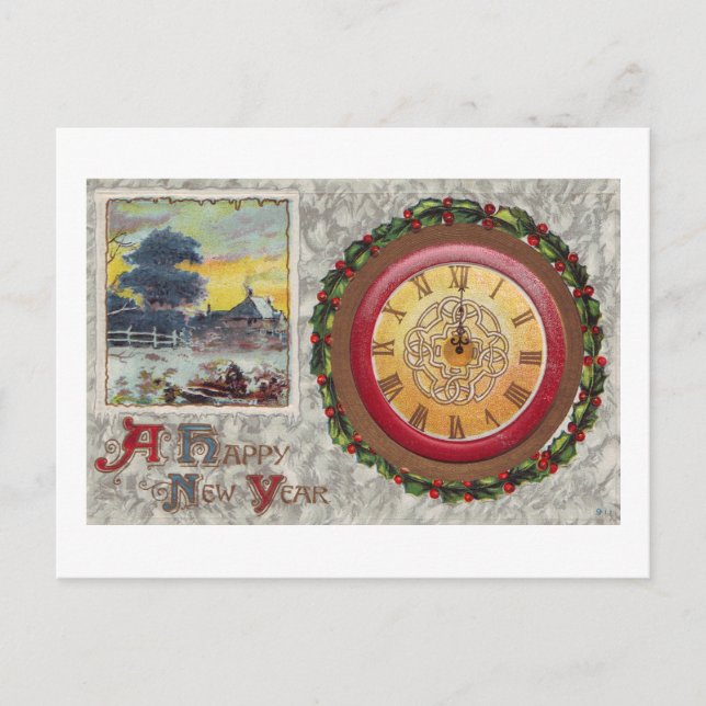 A Happy New Year Clock Holiday Postcard (Front)