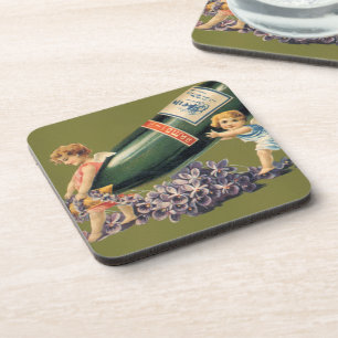 A Happy New Year, Vintage Angels with Champagne Coaster