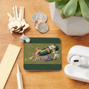 A Happy New Year, Vintage Angels with Champagne Keychain