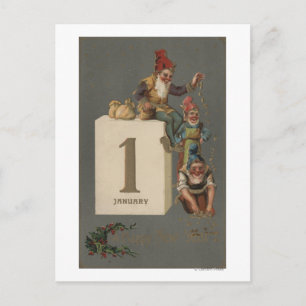 A Happy New YearGnomes Throwing Money Holiday Postcard