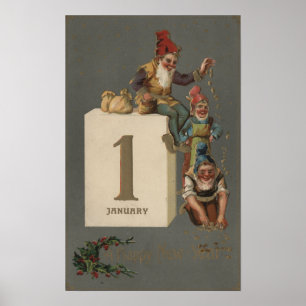 A Happy New YearGnomes Throwing Money Poster