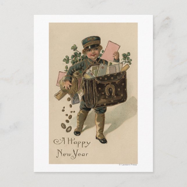 A Happy New YearIrish Mail Boy Holiday Postcard (Front)