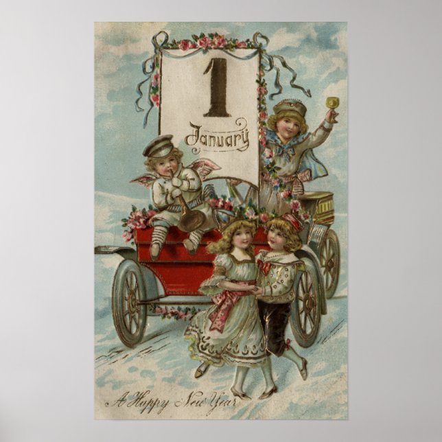 A Happy New YearKids Around a Red Wagon Poster (Front)