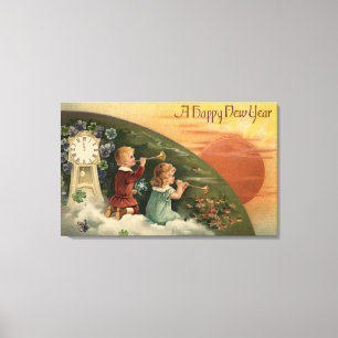 A Happy New YearKids Blowing Trumpets Canvas Print