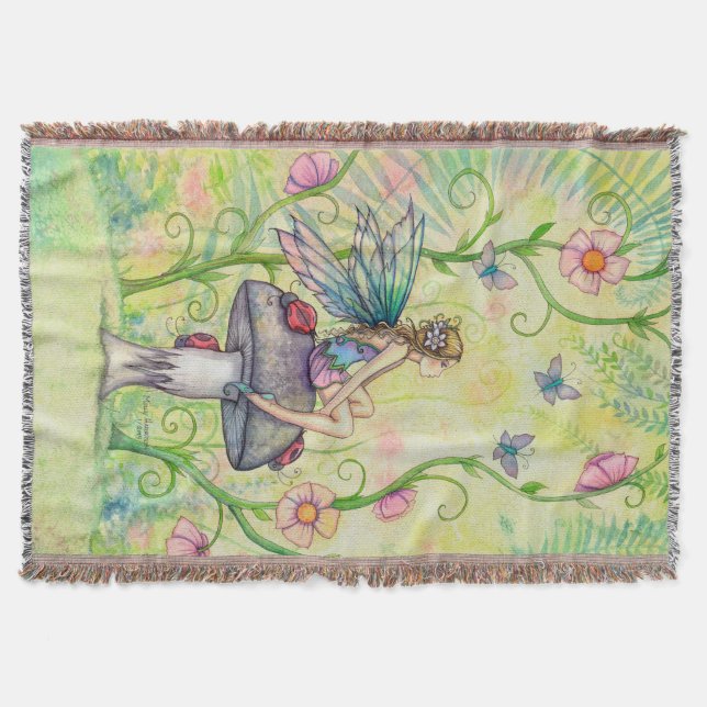 A Happy Place Fairy and Ladybug Art Throw Blanket (Front)