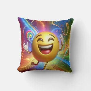 a happy smile face dancing with joy throw pillow. pillow