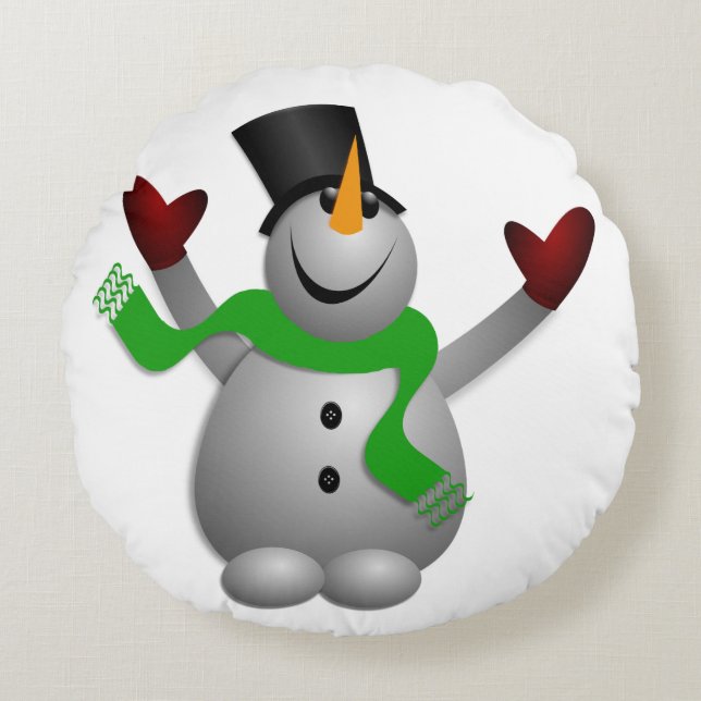 A Happy Snowman Round Pillow (Front)