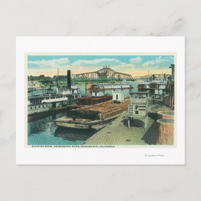 A Harbour Shipping Scene on Sacramento River Postcard (Front)