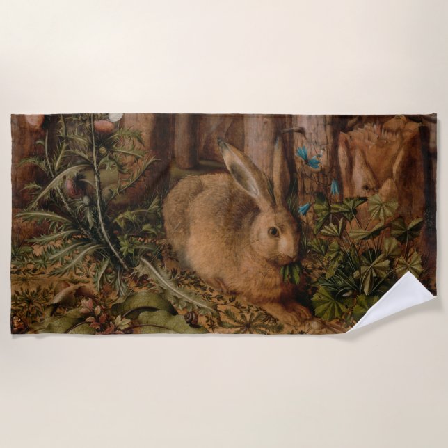 A Hare in the Forest (by Hans Hoffmann) Beach Towel (Front)