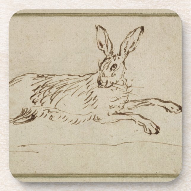 A Hare Running, With Ears Pricked (pen & ink on pa Coaster (Front)