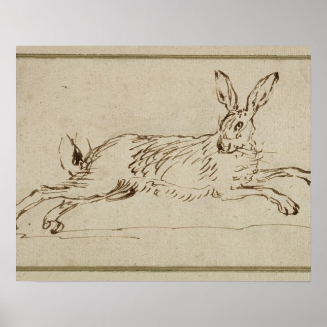 A Hare Running, With Ears Pricked (pen & ink on pa Poster (Front)