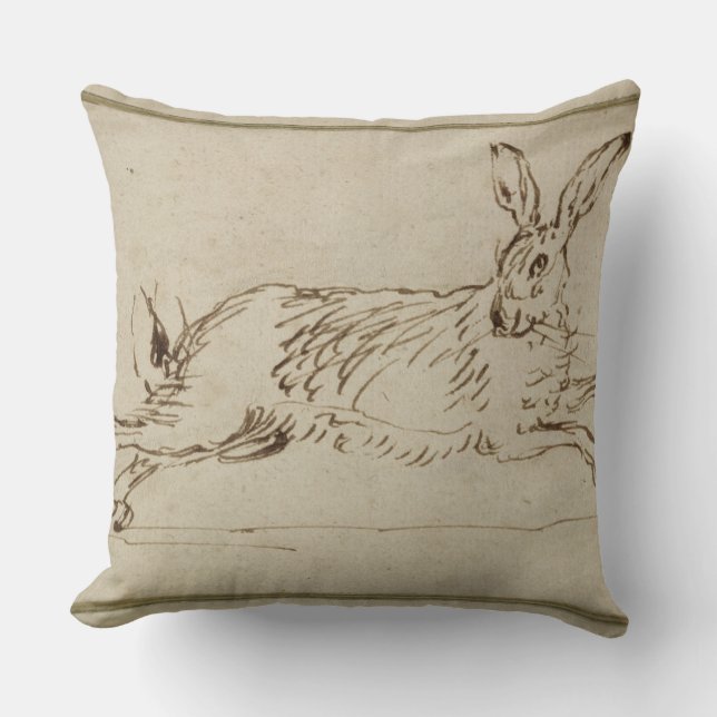 A Hare Running, With Ears Pricked (pen & ink on pa Throw Pillow (Front)