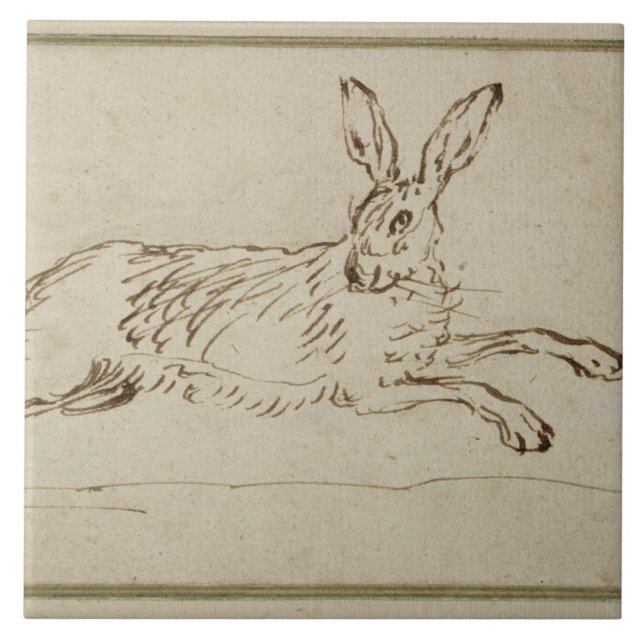 A Hare Running, With Ears Pricked (pen & ink on pa Tile (Front)