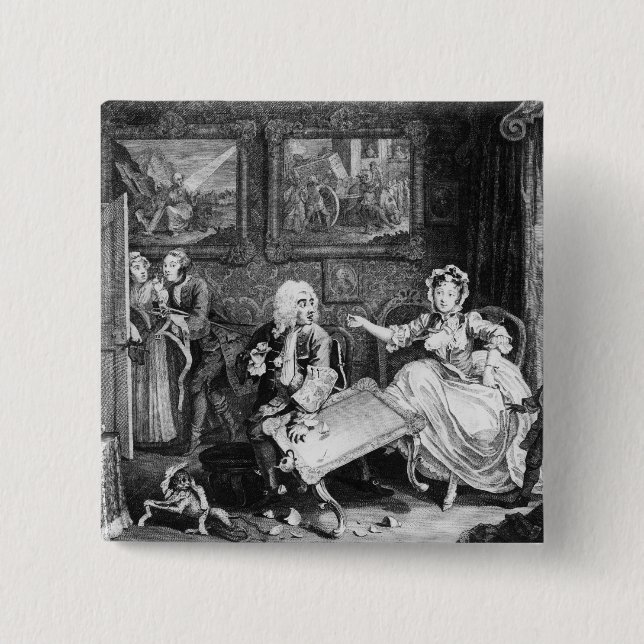 A Harlot's Progress, plate II, Quarrels 2 Inch Square Button (Front)
