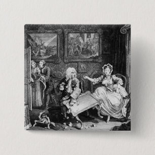 A Harlot's Progress, plate II, Quarrels 2 Inch Square Button