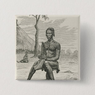 A Harp Player of the Azandeh or Nyam-Nyams 2 Inch Square Button