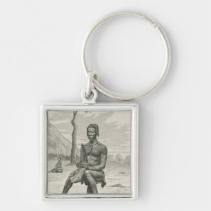 A Harp Player of the Azandeh or Nyam-Nyams Keychain