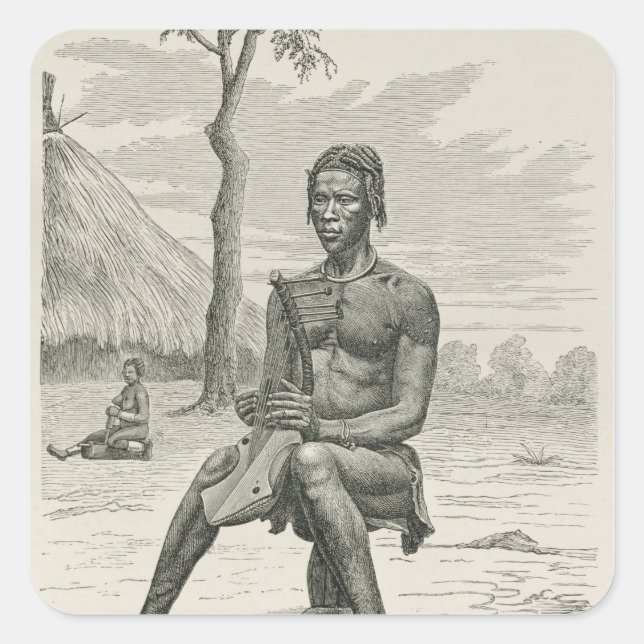 A Harp Player of the Azandeh or Nyam-Nyams Square Sticker (Front)