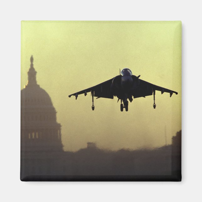 A Harrier jet landing on the Mall at dawn with Magnet (Front)