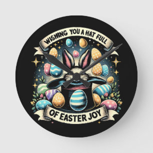 A Hat full of Easter Joy Round Clock