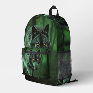 A Haunting Gaze Of A Night Wolf Printed Backpack