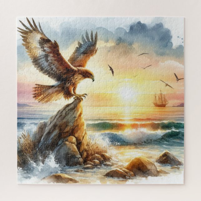 a hawk and a sailing ship at sea jigsaw puzzle (Vertical)