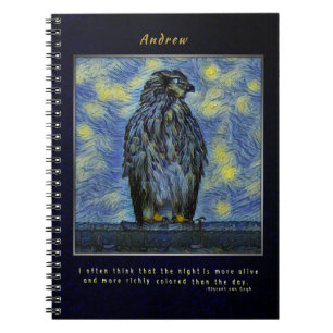 A Hawk Bird on a Roof on a Starry Night Notebook