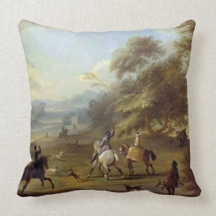 A Hawking Party, c.1690 (oil on canvas) Throw Pillow