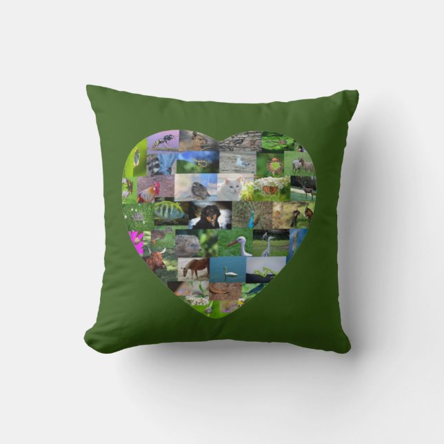 A heart for animals  -  in green throw pillow (Front)