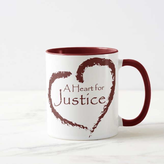 A Heart for Justice mug 15 oz. (maroon ringer) (Right)