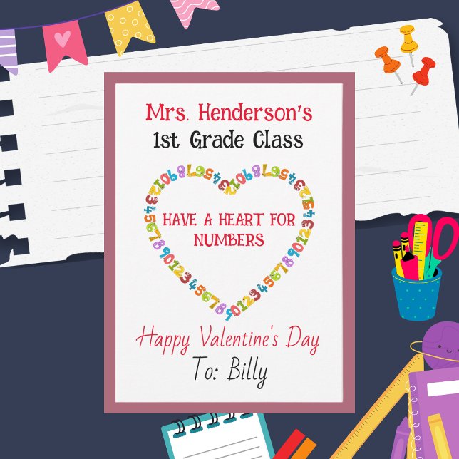 A Heart For Numbers Teacher's Class Valentine Card (Creator Uploaded)
