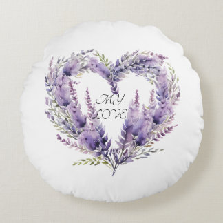 A Heart of Lavender. Floral Purple Pattern Round Pillow