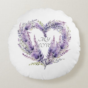 A Heart of Lavender. Floral Purple Pattern Round Pillow