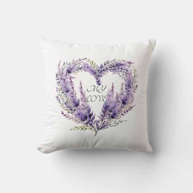 A Heart of Lavender. Floral Purple Pattern Throw Pillow (Front)
