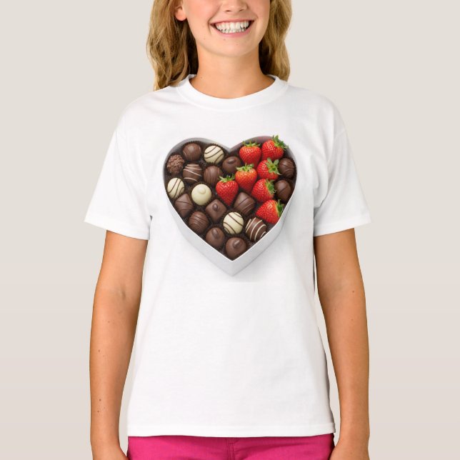 A heart-shaped box filled with gourmet chocolates  T-Shirt (Front)