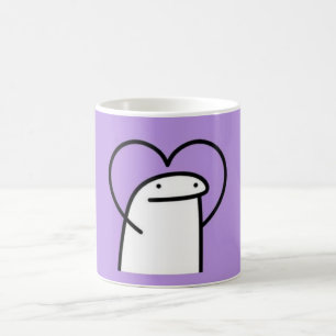 A heart shaped cartoon man coffee mug