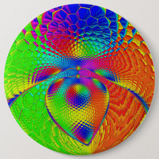 a heart with a psychedelic and colorful style 6 inch round button