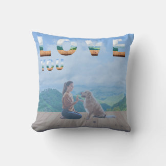 A heartwarming scene where a woman gazes lovingly  throw pillow
