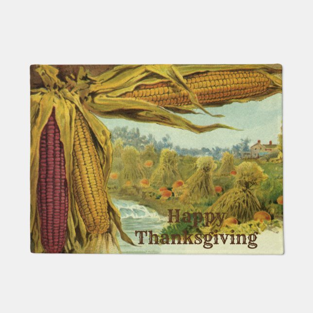 A Hearty Thanksgiving; Indian Corn and Haystacks Doormat (Front)