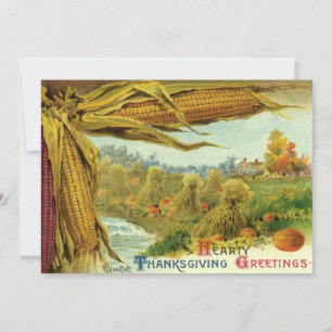 A Hearty Thanksgiving; Indian Corn and Haystacks Holiday Card