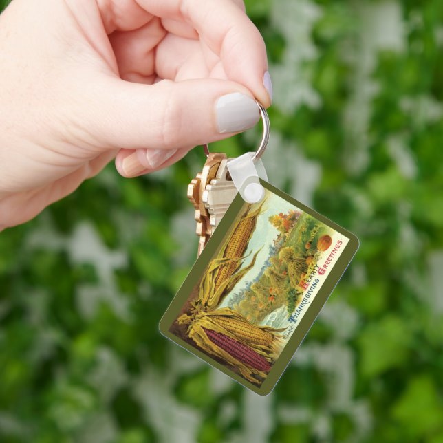 A Hearty Thanksgiving; Indian Corn and Haystacks Keychain (Hand)