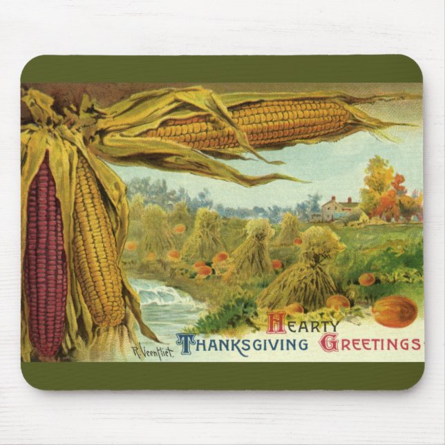 A Hearty Thanksgiving; Indian Corn and Haystacks Mouse Pad (Front)