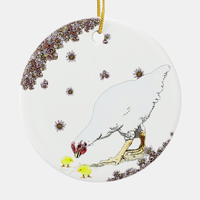 A hen and chicks ceramic ornament (Front)