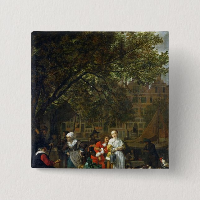 A Herb Market in Amsterdam 2 Inch Square Button (Front)